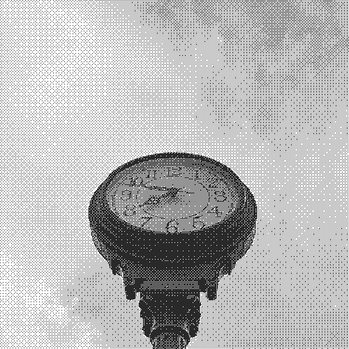 A street clock on its post, rendered as a coarse black and white dither