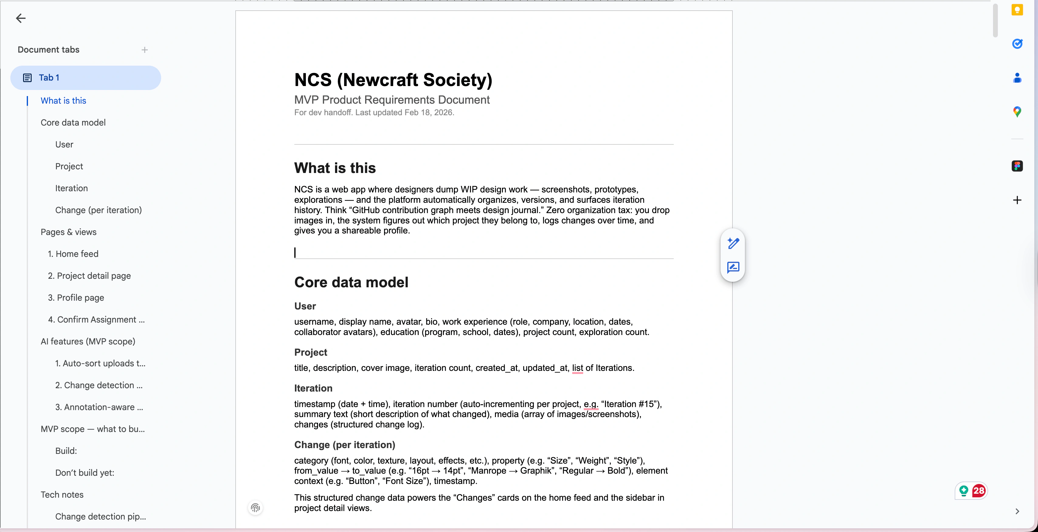 The same project as a PRD in Google Docs