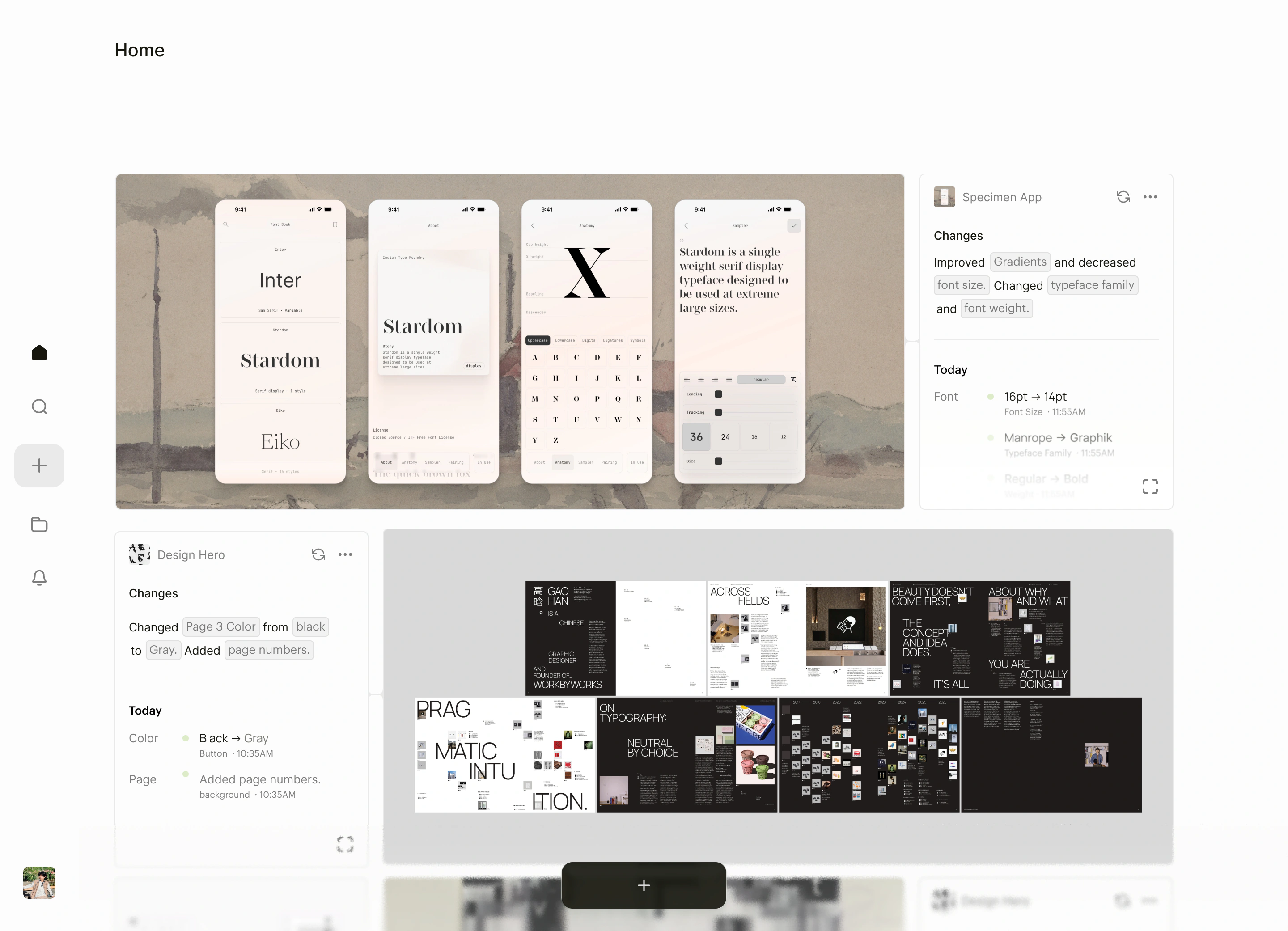 The home feed with the new iterations filed in