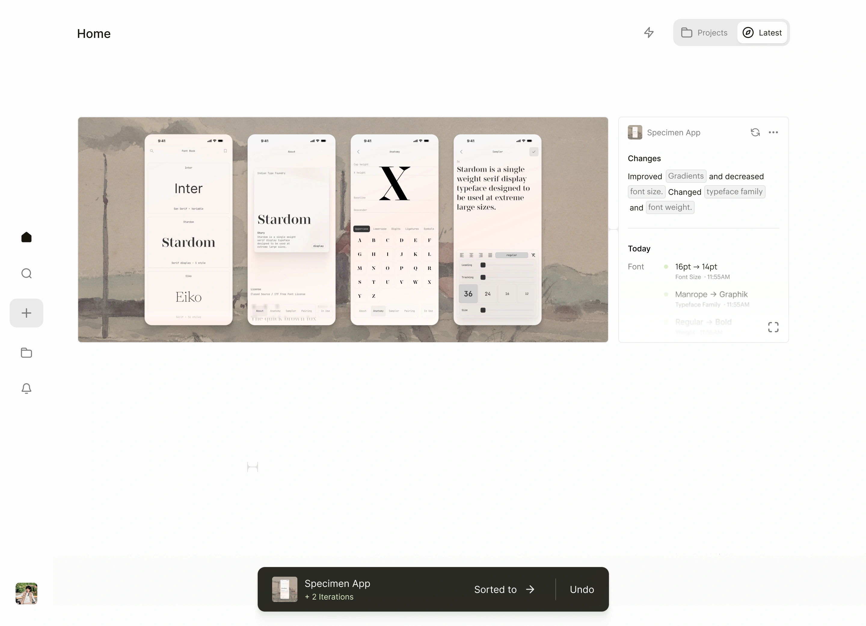 Sorted to Specimen App as two iterations, with an undo